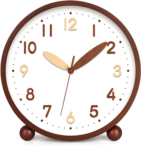 Vista 12 de Maxspace Reloj de mesa de madera, reloj de escritorio silencioso sin tictac de 8 pulgadas, funciona con pilas, reloj analógico de escritorio