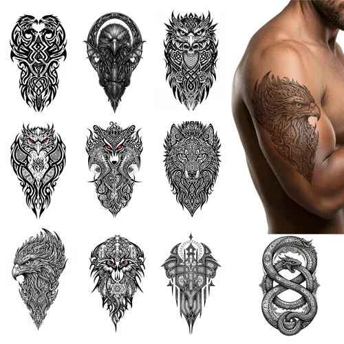Vista 10 de Tatuajes temporales para mujeres y hombres, diseños egipcios, 10 hojas Impermeable, Ankh Eye of Horus Scarab Faraón, de larga duración, Fiesta