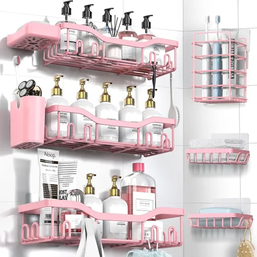 Vista 18 de NESOMI Organizador de Ducha Adhesivo Juego de 7 Piezas, Estantes de Baño de Acero Inoxidable a Prueba de Óxido, Accesorios de Almacenamiento sin
