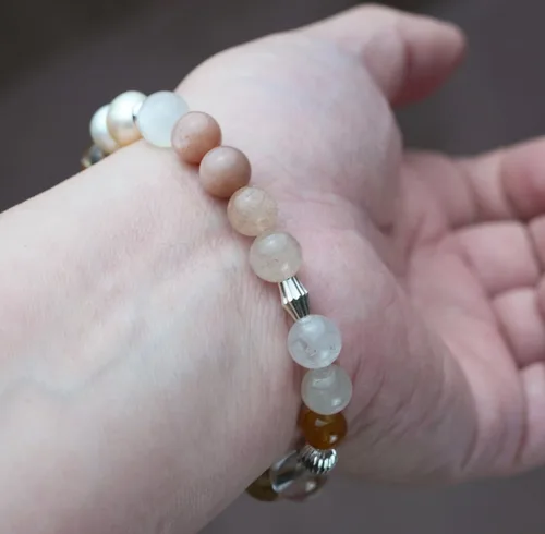 Vista 56 de Precious Gemstone Natural Crystal Healing Bracelet, Rutilated Quartz, Moonstone, Quartz Handmade Original Design Bracelet