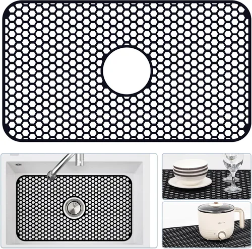 Vista 50 de Bestjing Paquete de 2 protectores de silicona para fregadero de cocina, accesorio de rejilla de cocina de 12 x 11 pulgadas, tapete antideslizante