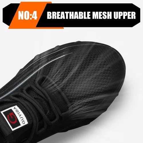 Vista 6 de GLANOUDUN Zapatos de punta de acero para hombre, ligeros, con amortiguación de aire, zapatos de trabajo de seguridad indestructibles, zapatos