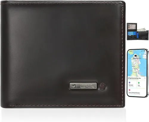 Vista 8 de Billetera inteligente Bluetooth para hombres, tarjetero de cuero para hombre, billetera de cuero con bolsillo para identificación y ventana