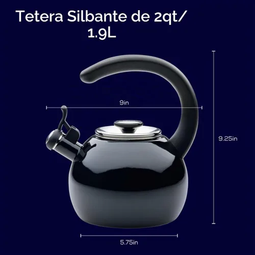 Vista 2 de Circulon Tetera silbante esmaltada en acero con boquilla abatible, 2 cuartos de galón - negro