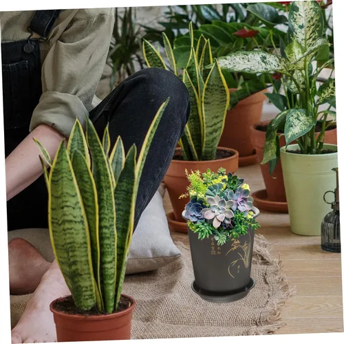 Vista 4 de 3 Sets Plastic Orchid Planter Pots with Saucers, Indoor Planters for Home