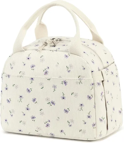 Vista 30 de Bluboon Bolsa de almuerzo para mujer, bonita bolsa de almuerzo de pana con correa para el hombro, reutilizable, aislada, gran capacidad