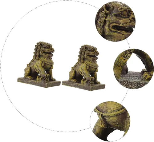 Vista 8 de Happyyami 2 piezas de adorno de león micro paisaje acuario decoración manualidades con diseño chino símbolo de fuerza y prosperidad para peceras