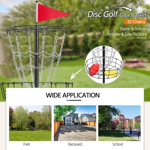 Vista 9 de Yaheetech Cesta de golf de disco portátil para deportes, disco de práctica de 12 cadenas, objetivo de golf, disco de agujero de acero, golfes