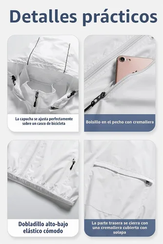 Vista 6 de CREATMO US Chaqueta impermeable plegable para hombre con capucha extraíble Gris