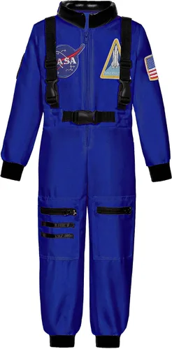 Vista 4 de Disfraz de astronauta para niños de piloto espacial para niños pequeños, disfraces de cumpleaños de Halloween Azul