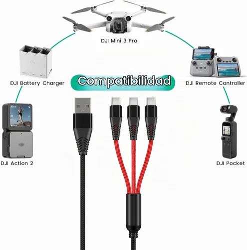Vista 2 de Cargador para DJI Mini 4 Pro, Mini 3 Pro, Mavic 3, Air 2S Drone, con adaptador 3-in-1 3A Fast Charging Cable USB C Cord for DJI FPV Remote