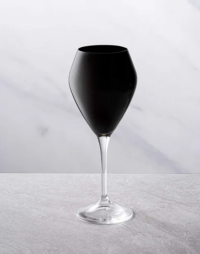 Vista 2 de Vasos de colores en forma de V con tallo transparente - Juego de 6 rellenos de 14 onzas (negro)