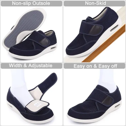 Vista 6 de Elitechoice Zapatos para diabéticos para hombres, zapatos para diabéticos de ancho ancho, cierre ajustable, ligeros, transpirables, pies hinchados