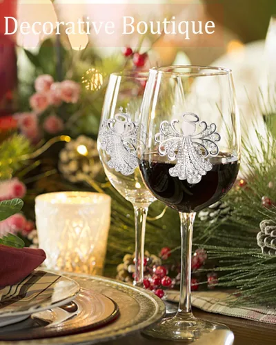 Vista 6 de Bdor Juego de 2 copas de vino de Navidad con tallo de 19 onzas, cristalería navideña, copas de ángel con joyas, copas de cóctel de Navidad
