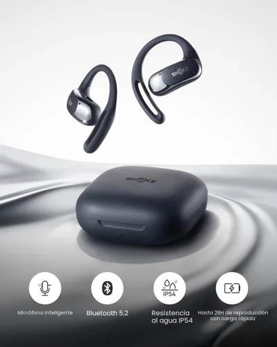 Vista 7 de SHOKZ OpenFit Air - Auriculares de oreja abierta, auriculares verdaderamente inalámbricos, resistentes al agua, ganchos seguros para uso diario