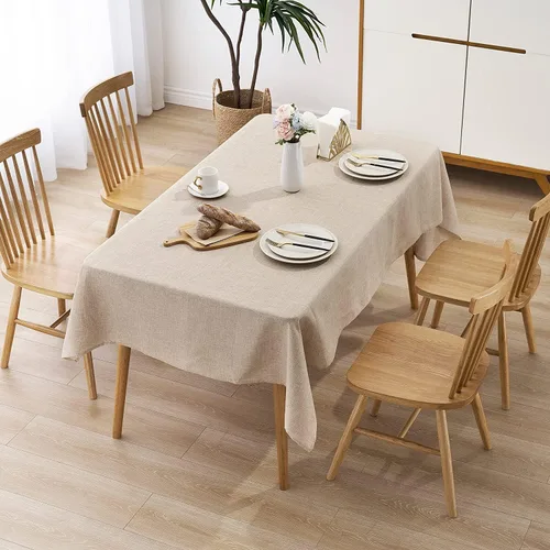 Vista 6 de STP GOODS Mantel rectangular de lino sintético, resistente al agua, para comedor, otoño, mantel plegable para mesa de comedor (verde, 59.1 x 59.1 in)