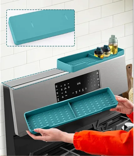 Vista 3 de TOPINCN Estante superior para estufa, estante superior de silicona, suministros de cocina, magnético a prueba de fugas, antideslizante, estante