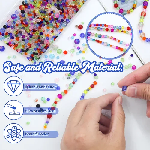 Vista 3 de 1300 PIEZAS Cuentas de Vidrio para Hacer Joyería, Cuentas de Cristal de Arcoíris Multicolor para Manualidades, Cuentas Sueltas Variadas con Caja