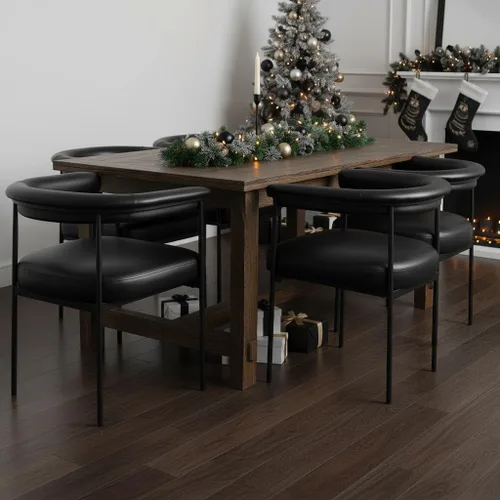 Vista 3 de LukeAlon Juego de 2 sillas de comedor de piel sintética, silla de cocina tapizada con respaldo abierto con patas de metal negro, respaldo curvado