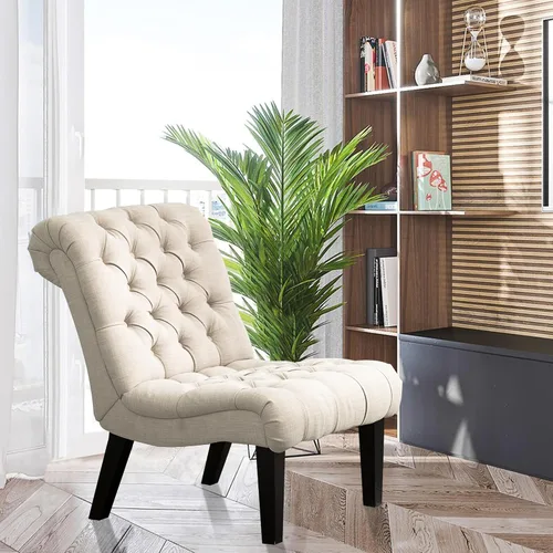 Vista 3 de Sillas modernas sin brazos de Yongqiang para sala de estar, tela crema