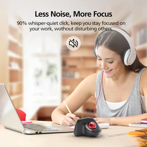 Vista 7 de MicroPack Ratón inalámbrico ergonómico con Trackball y 5 DPI ajustables, fácil control del pulgar, seguimiento preciso y suave. Ratón Bluetooth