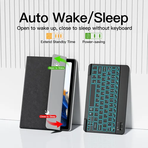 Vista 8 de JUQITECH Funda con teclado retroiluminado para Samsung Galaxy Tab A8 10.5 2022, funda suave inteligente con teclado inalámbrico desmontable