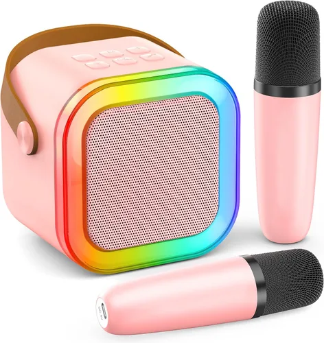 Vista 18 de Mini máquina de karaoke, micrófono de karaoke portátil Bluetooth con altavoz para cantar con 2 micrófonos y luz, monitores de audio de estudio