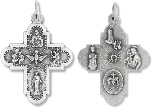 Vista 3 de Paquete de 10 medallas de cruz de cinco vías ovaladas de plata oxidadas de 1 18 pulgadas para collar medallas para joyería católica fabricado