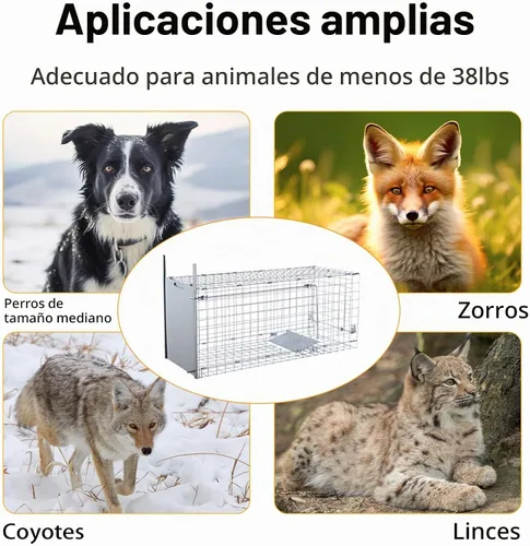 Vista 6 de Timaze 42" Large Foldable Humane Live Animal Trap Cage Jaula plegable resistente para trampa de animales, adecuada para perros, zorros y coyotes que