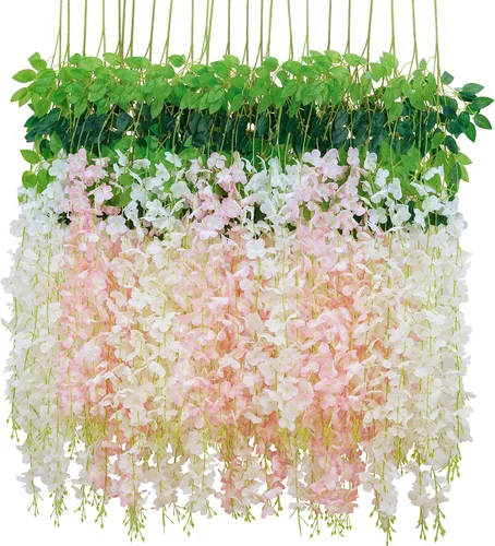 Vista 13 de BLEUM CADE 10 Piezas Flores Colgantes de Glicina Falsa Negra, 3.6 Pies/Pieza Guirnalda de Glicina Artificial, Flores Colgantes para Boda Fiesta
