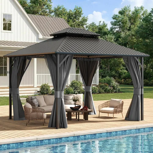 Vista 20 de UDPATIO Gazebo de techo rígido de 10 x 10 pies, para exteriores, resistente Gris