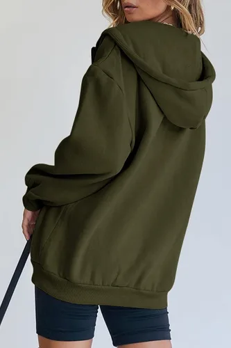 Vista 3 de Trendy Queen - Sudaderas con capucha Y2K con cremallera para mujer, de manga larga, para otoño, de gran tamaño, casual, con bolsillo