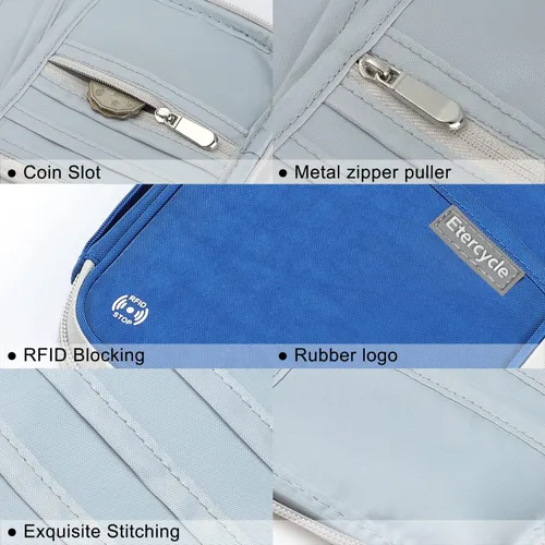 Vista 7 de Etercycle Fundas de pasaporte con bloqueo RFID, cartera de viaje familiar para parejas, mujeres y hombres, Azul, Moderno