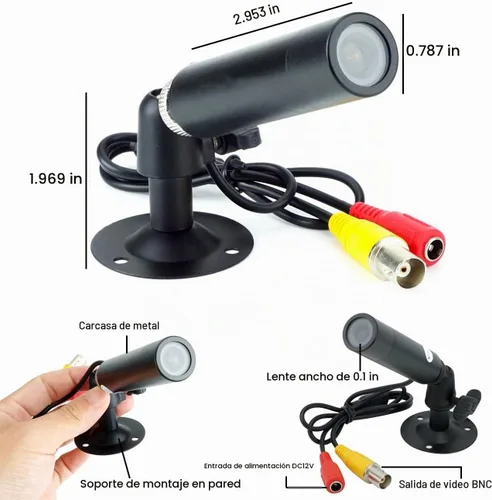 Vista 4 de Vanxse® Minicámara de seguridad CCTV 1/3 CCD 1000TVL HD 3.6mm con soporte de bala para interiores