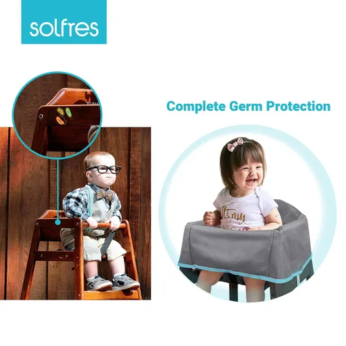 Vista 3 de Funda para silla alta de bebé de doble cinturón, sin plomo ni ftalatos, material resistente y robusto, funda impermeable lavable para sillas altas
