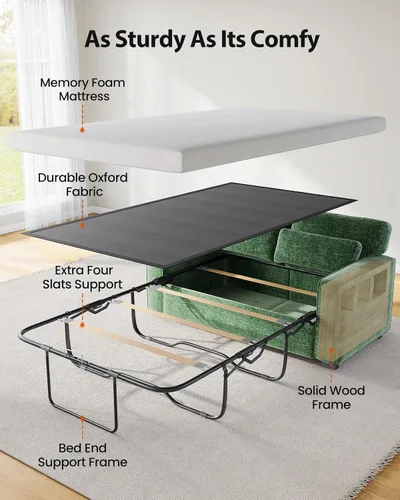 Vista 5 de Marsail Sofá cama extraíble, sofá cama tamaño Queen con colchón de espuma viscoelástica, sofá cama convertible 2 en 1 de felpilla con 2 fundas