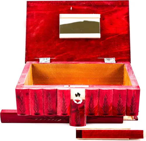 Vista 8 de Caja de rompecabezas de madera hecha a mano (grande) clave oculta secreta y compartimento de almacenamiento para anillos, collares, pendientes