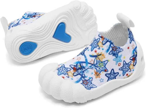 Vista 4 de Engtoy Zapatos de calcetín para bebés, zapatos para caminar para niños y niñas, zapatillas de cinco dedos cerrados, sin cordones