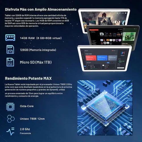 Vista 3 de Tablet Android 15 2026, tabletas de 10 pulgadas con almacenamiento de 128 GB, 14 GB de RAM, 1 TB expandible, tabletas celulares 4G duales