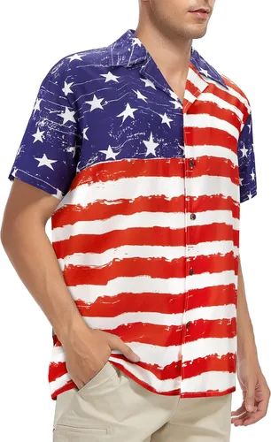 Vista 2 de Zando Camisas hawaianas de los años 80 y 90 para hombre, divertido traje retro de manga corta con botones para fiesta temática discoteca verano playa