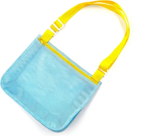 Vista 16 de UTTPLL Bolsa de playa de malla colorida ajustable para niños, bolsa de red de secado rápido para conchas marinas que recolecta arena juguete