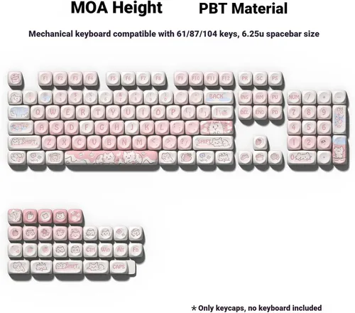 Vista 6 de SEUNKWANG EWEADN Cute Cat Theme PBT & PC Keycaps, 132 Keys MOA Profile Custom Keycap Set, Aesthetic Pink Keycaps for Mechanical Keyboard Compatible