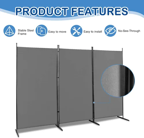 Vista 7 de Divisor de habitación de 3 paneles, pantalla de privacidad plegable Gris-3 pliegues