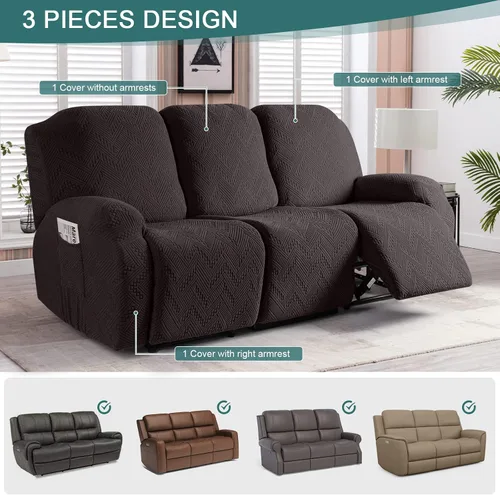 Vista 4 de Ruaozz Fundas de sofá reclinable de 3 plazas + funda reclinable de sofá biplaza con consola, color chocolate