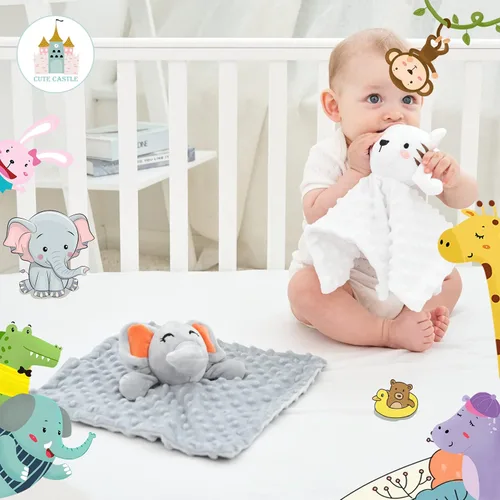 Vista 2 de Cute Castle Manta de seguridad para regalos de bebés, suave, unisex, esencial para recién nacidos, para niños y niñas, juguete neutro