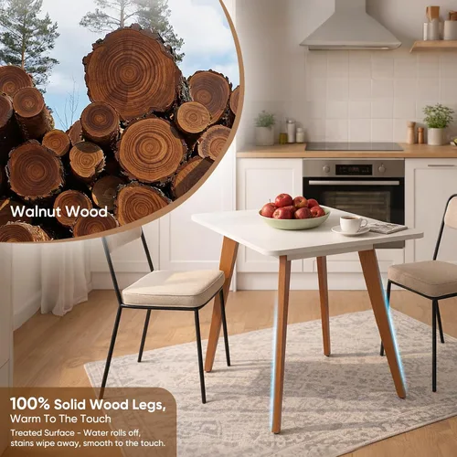 Vista 3 de Comfy to go - Mesa de comedor cuadrada de 27.6" para 2-4 personas - Pequeña mesa de cocina con patas de madera maciza, mesa de estilo moderno
