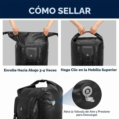 Vista 4 de Haimont Mochila enrollable 100% impermeable de gran capacidad IPX7, bolsa seca con bolsillos y válvula de aire, kayak, campamento, 60/100L