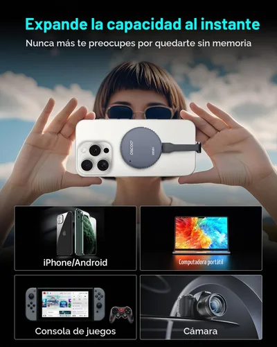 Vista 7 de SSD portátil magnético de 128 GB, unidad de estado sólido externa USB 3.2 Gen2 tipo C, hasta 1000 MB/s, compatible con USB-C iPhone 15/16/17 Series