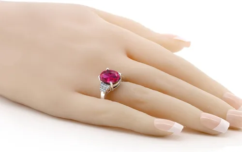 Vista 4 de Gem Stone King Anillo de compromiso de plata de ley 925 con rubí rojo y topacio blanco creado para mujer