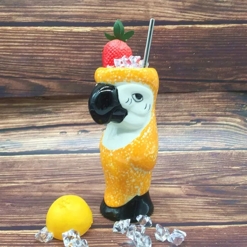 Vista 5 de LINALL Tiki Mugs - Taza de loro Tiki, 25 onzas / 25.4 fl oz, taza de cóctel para Mai Tai, Punch, piña colada y bebidas tropicales de bar
